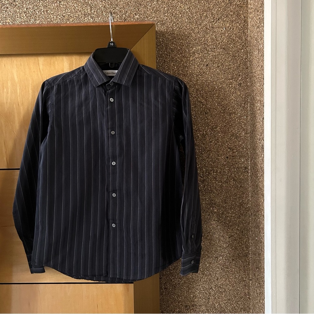 Calvin Klein Boys Black Slim Fit Long Sleeve Button-Down Shirt 12